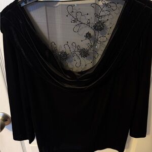 Patra Black Velvet Blouse with Floral Mesh